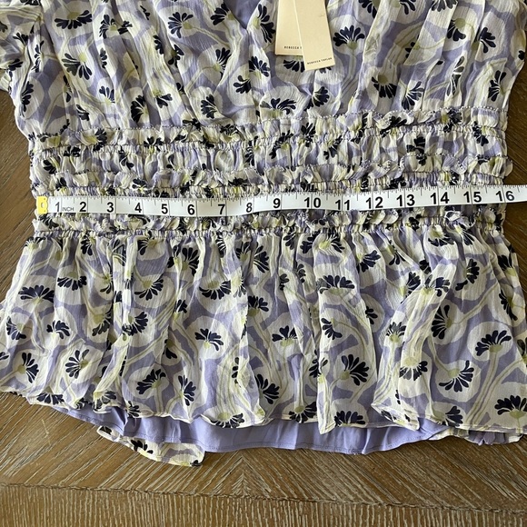 NWT Rebecca Taylor Deco Floral Print Silk Blouse - Fleur Aster Ruffle Peplum - Picture 12 of 13
